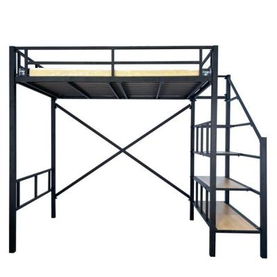 China (Height)Adjustable Stable White Gold Loft Bed Black Metal Bed With Single Stairs Upper Floor Single Large Double Space Saving High Bed for sale