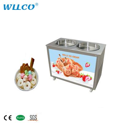 China High Quality Flat Pan Fried Ice Cream Roll Machine Food Grade Stainless Steel Double Snack Factory for sale