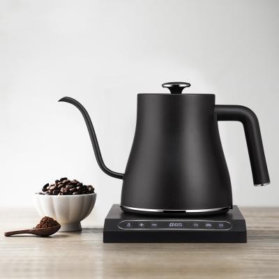 China New Design 360 Degree Black Touch Gooseneck Cordless Low Temperature Control Rotation Electric Coffee Kettle for sale