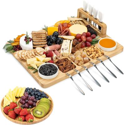 China Wholesale Sustainable Eco Friendly Kitchen Ware Charcuterie Tray Natural Bamboo Gift Cheese Board Set for sale