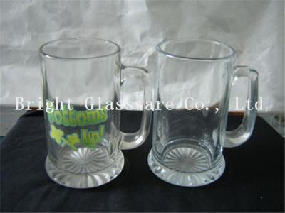 China clear glass beer mugs, glass water cup with decal logo for sale