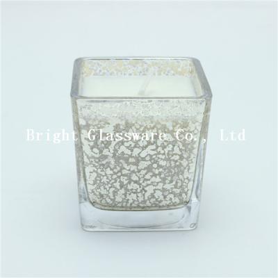 China electroplated design square candle holder with soy wax for decoration for sale