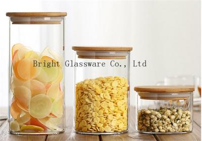 China blown high borosilicate glass storage jar with wooden lid sale for sale