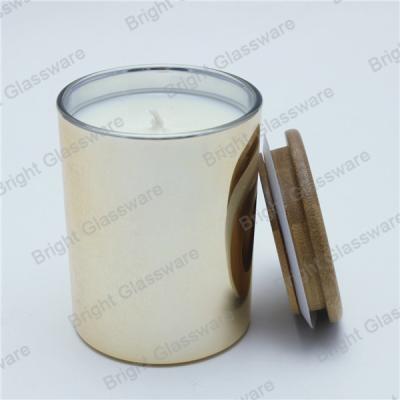 China gold glass candle holder with wooden lid, tealight candle holder for wedding decoration for sale