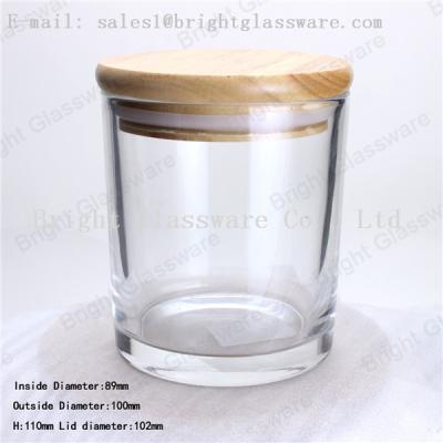 China glass container with bamboo wooden lid for sale