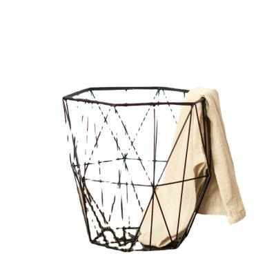 China Viable Storage Basket Iron Art Wind Modem Geometric Clothes Toys Iron Art Basket For Living Room for sale