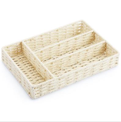 China Hot Selling Viable Straw Woven Storage Basket Household Porch Storage Basket Sundries Compartment Storage Basket for sale