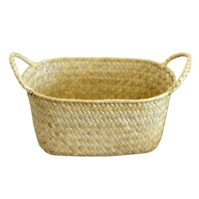 China Large Sustainable Inventory Woven Storage Basket Factory Prepared Pure Manual Woven Basket Basket With Handle for sale