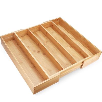 China Viable Hot Selling Bamboo Bamboo Storage Organizer Slot Drawer Knife Adjustable Cutlery Storage Box Tableware and Fork Box for sale