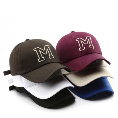 China Letters M Letters Embroidery Baseball Caps Embroidery Logo Sports Wholesale Custom Hats Embroidered Dad Hat for sale