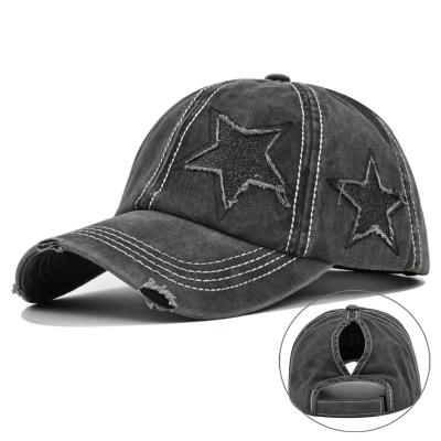 China COMMON Baseball Cap Sequin Star Women's Ponytail Fashion Snapback Casual Visor Fitted  Adjustable Custom Hats for sale