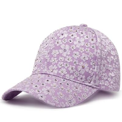 China COMMON Women Rhinestone Baseball Cap Flower Embroidery Hats Female Snapback Fashion Designer Sun Hat Y2k Caps for sale