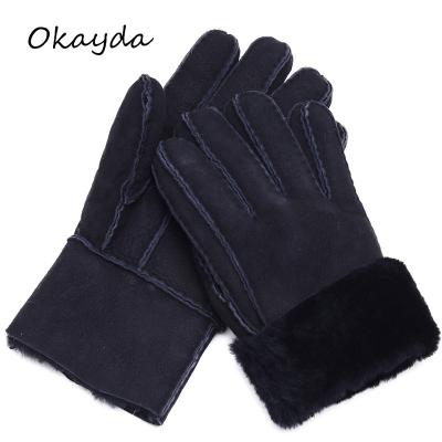 China Hot Selling High Quality Warm Sheepskin Winter Leather Gloves for sale