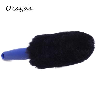 China Wheel Brush 100% Sheep Fur Car Wheel Brush Factory Price Soft Genuine Sheepskin Wool Brush for sale