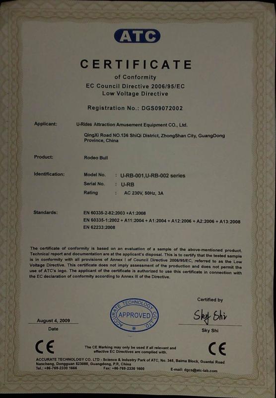 Mechanical bull CE certificate - Guangzhou U-Rides Inflatable Factory