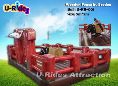 China 400Kg Backyard Mechanical Rodeo Bull Rental With Red Wooden Fence for sale