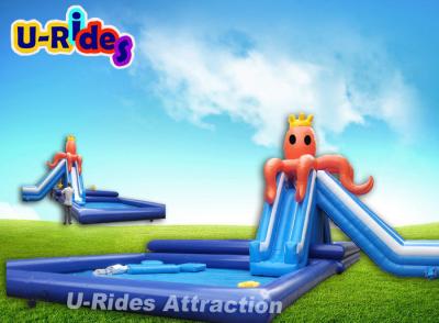 China Blue and Orange Giant Inflatable Water Parks Octopus Shape With Two Slides for sale