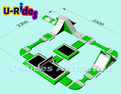 China Green Color Inflatable Floating Water Park With Volleyball Court , Water Trampoline , Inflatable Slide , Track . for sale