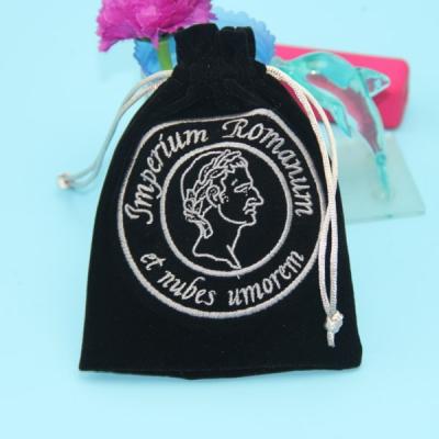 China Recyclable Wholesales Custom Black Velvet Bag Embroidery Logo, Jewelry Pouch Velvet Bag Drawstring for sale