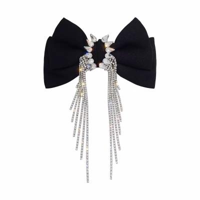 China Fashion Hairpin Explosion Sporty Tassel Back Spring Clipper Rhinestone Bow Ladies Headdress for sale