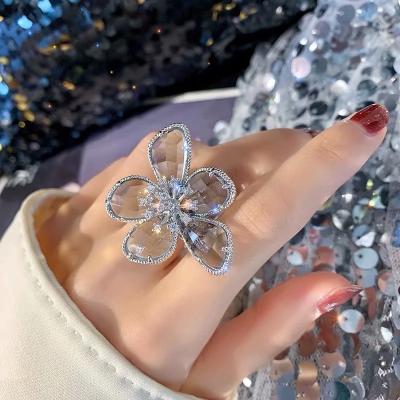 China FASHIONABLE Personality Adjustable Opening Index Finger Exaggerated Three-dimensional Crystal Flower Ring Women for sale