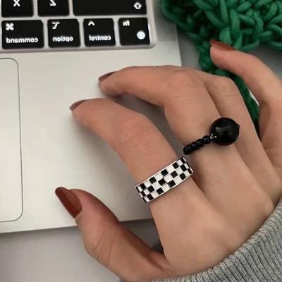 China FASHIONABLE Checkerboard Ring New Retro Ring Checkerboard Contrast Black and White Color for sale