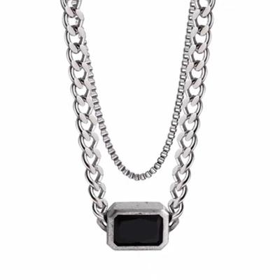 China Fashion Environmental Friendly Explosion Diamond Necklace Female Hip Hop Black Stacked Double Cold Wind Clavicle Chain for sale