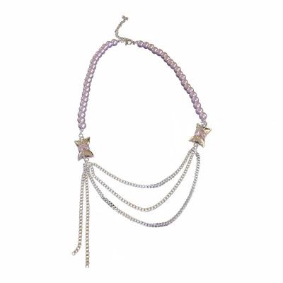 China Pearl Crystal Bow Necklace New Style Ladies Environmental Friendly Clavicle Chain for sale