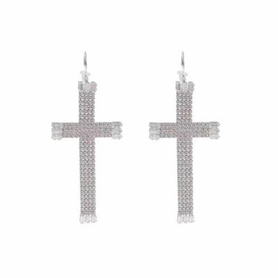 China 2021 New Trendy Exaggerated Cross Earrings Long Elegant Statement Hyperbole Tassel Earrings Big For Women for sale