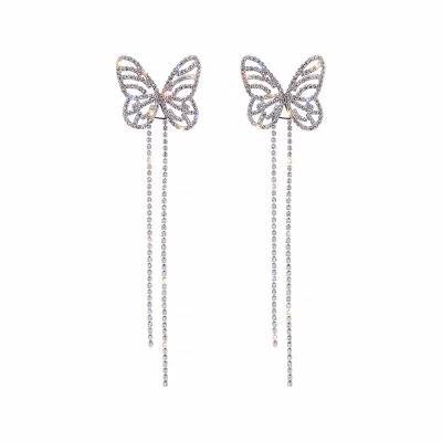 China Environmental Friendly Personality Overdone Diamond Super Flash Butterfly Tassel Earrings Set High End Earrings for sale