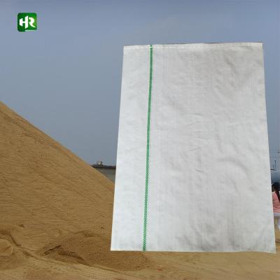 China Recyclable Factory Shandong PP Woven Sack Green Tape White Sandbag For Flooding for sale