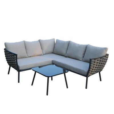 China Modern Outdoor Furniture L Shape Aluminum Rope Garden Sofa Set for sale