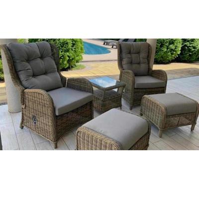 China Traditional 5pc Wicker And Rattan Patio Furniture Chair With Adjustable Backrest Sofa Set for sale