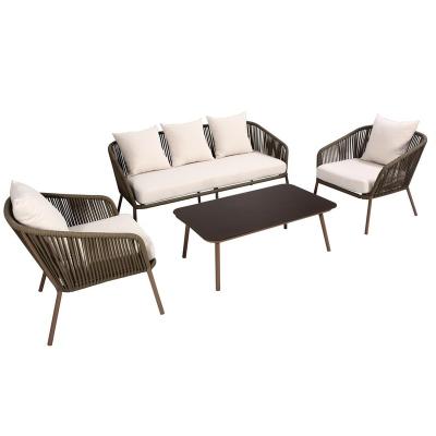 China Modern Outdoor Rope Garden Furniture Aluminum Living Room Sofa Set 4 Pcs KD Sofa Set for sale