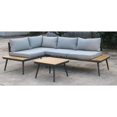 China Traditional new design outdoor furniture with aluminum frame wood on sofa and table top KD SET for sale