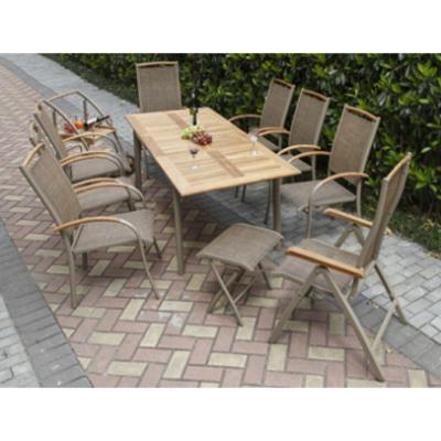 China Modern Outdoor Furniture Butterfly Table Folding Chair Footrest Armchair 11pcs Alum Dining Set for sale