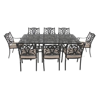 China Modern 9 Piece Cast Aluminum Patio Furniture Outdoor Dining Table Set - Antique Bronze for sale