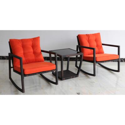 China Modern Outdoor Furniture Wicker Sofa Sets PE 3PC KD Rocking Chair Set Table Garden Set for sale