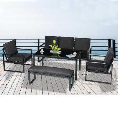 China Modern Outdoor Garden Furniture Aluminum Frame 4 Pcs Living Room Sofa Set for sale