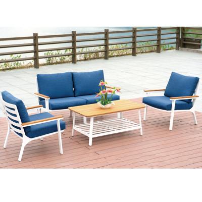 China Modern modern garden furniture set metal aluminum garden frame wooden table and sofa set for sale