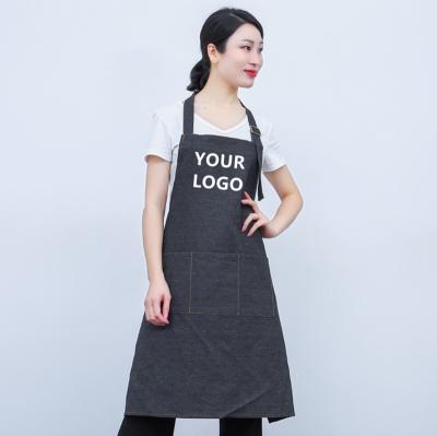 China High quality unisex cleaning denim aprons wholesale customized logo denim apron woman for sale