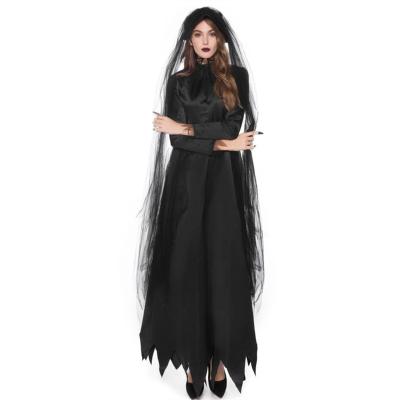 China Polyester Dark Witch Costume For Women Witch Dress Evil Witch Hat Halloween Costume for sale