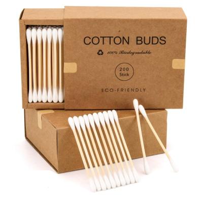 China Bud Swab For Ear Cleaning Eco-Friendly Bamboo Wooden Plastic Paper Stick Cotton Organic Makeup & Cleansing Factory OEM Package Custom Made for sale