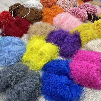 China Fashion Trend Wholesale 20212 Designer New Mongolian Long Hair Sheep Fur Slippers Fuzzy Fur Slides for sale