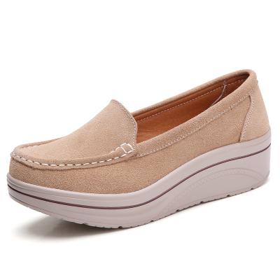 China Fashion Trend Good Quality Suede Big Size 42 Top Height Increasing Style Women's Comfortable Lace-up Casual Walking Chunky Shoes for sale