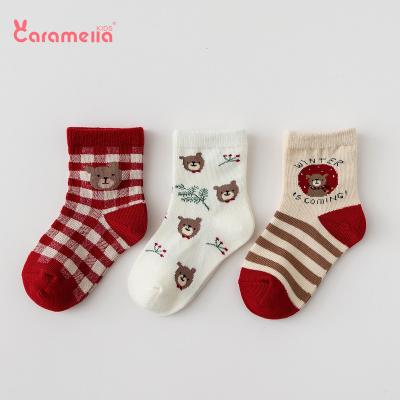 China Caramella 3pairs Animal Pattern Bear Sweat-absorbent Cute Children Kids Girls Cotton Socks for sale