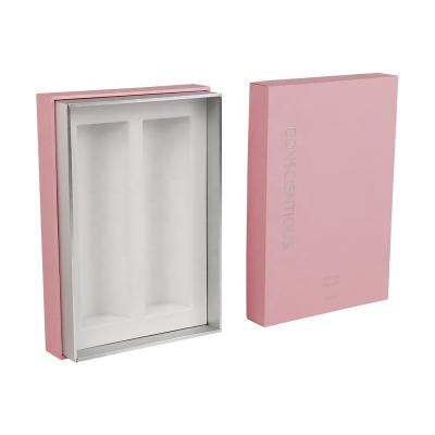 China Luxury Pink Cosmetic Perfume Paper Lotion Makeup Materials Beauty Cardboard Lid and Recycled Rigid Base Boxes for sale