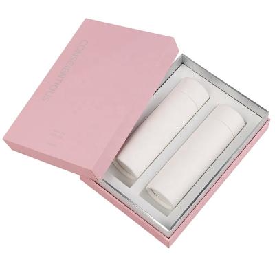 China Recycled Pink Custom Skin Care Paper Face Cream Bottle Perfume Materials Makeup Lid And Base Box for sale