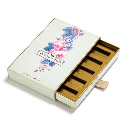 China Recycled Materials Glossy Hot Stamping Drawer With Sliver Perfume Box Packaging for sale