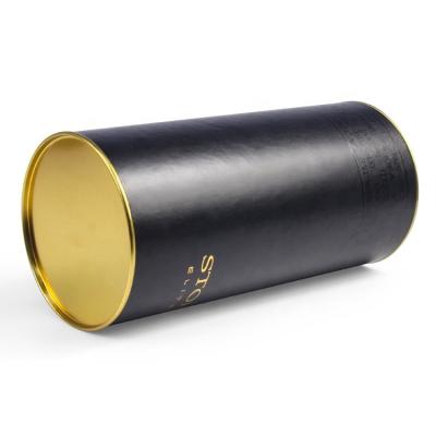 China Custom Recycled Black Paper Cylinder Shape Packaging Tube Lid Metal Materials Single Bottle 750ml Gift Wine Box for sale